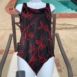 Floral Black and Red one piece swim suit
